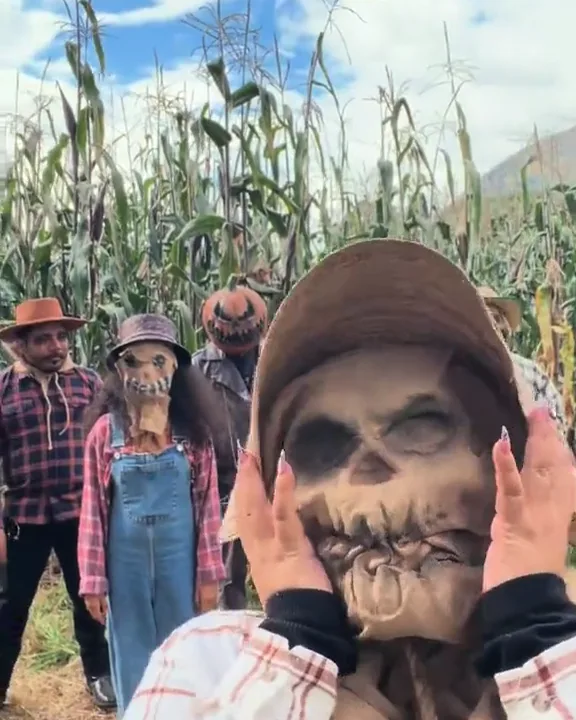 The skull mask goes first